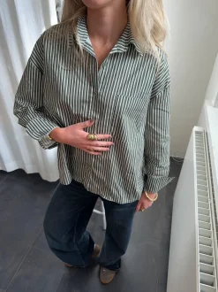 Design By Si Kendall skjorte med striber - Kaki/hvid Hot