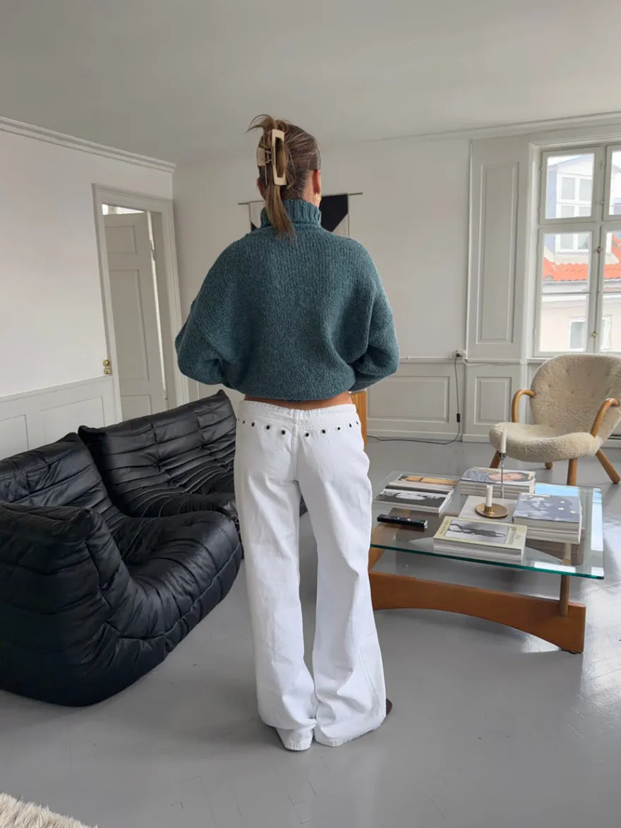 Design By Si Kenny jeans med metalringe - Hvid Sale