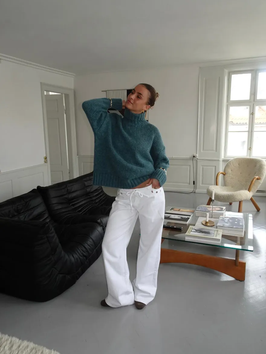 Design By Si Kenny jeans med metalringe - Hvid Sale