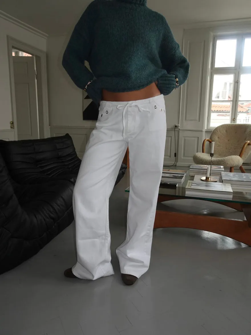 Design By Si Kenny jeans med metalringe - Hvid Sale