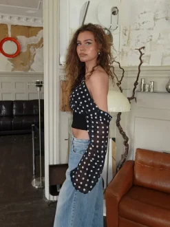 Design By Si Kimmie langærmet bluse med polkaprikker - Sort/hvid Sale