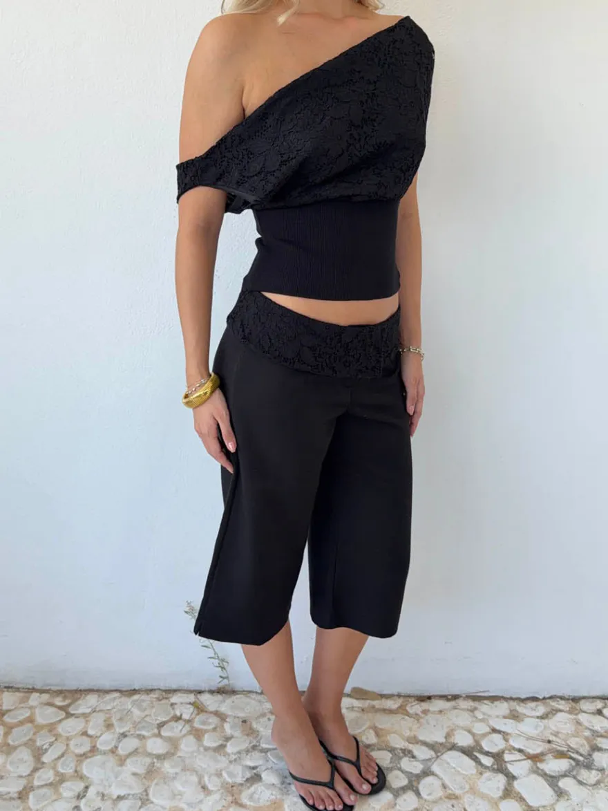 Design By Si Kimmie top med blonder - Sort Online
