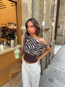 Design By Si Kimmie top med zebra print - Brun/hvid Online