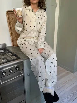 Design By Si Kyla pyjamasbukser med halvmåner - Beige New