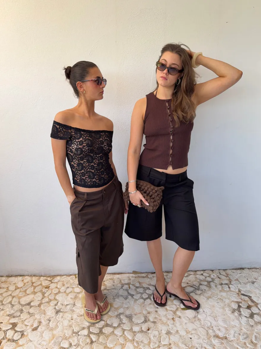 Design By Si Lali top med knapper - Brun Sale