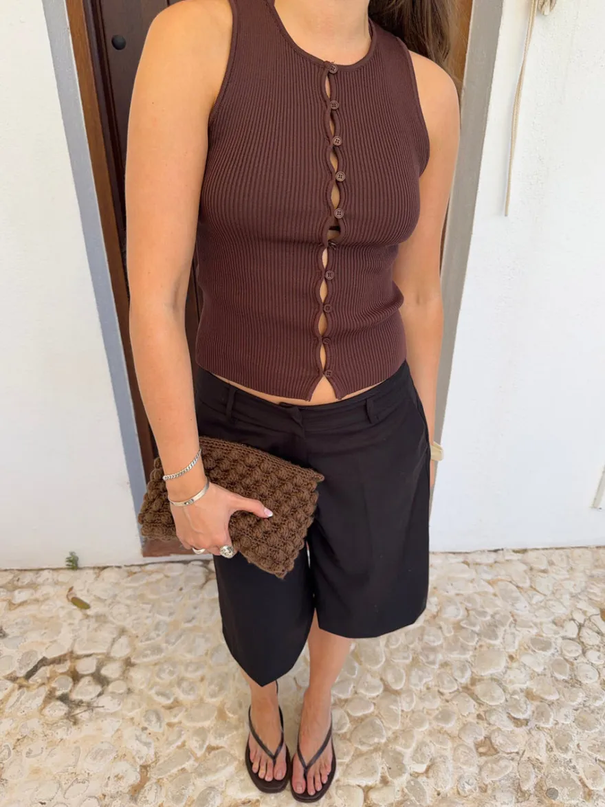 Design By Si Lali top med knapper - Brun Sale