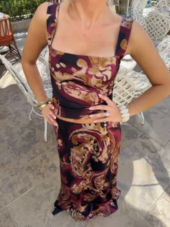 Design By Si Latilde maxinederdel med print - Sort/beige/lilla Online