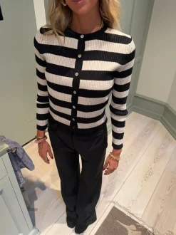 Design By Si Layla stribet cardigan - Sort/beige