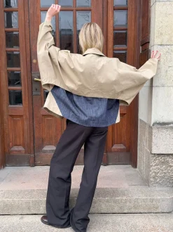 Design By Si Lenaya jakke med denimryg - Beige New