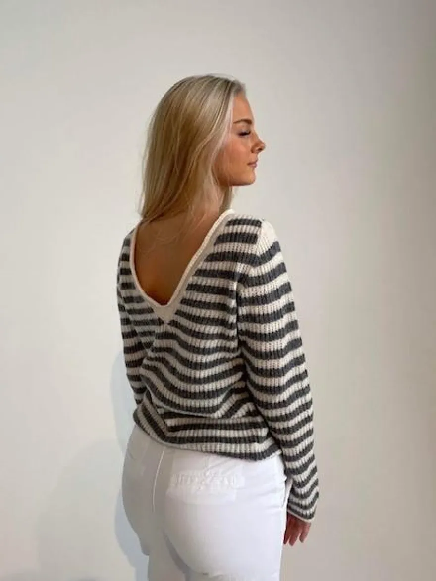 Design By Si Leona striktrøje - Grå/beige Hot
