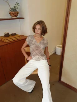 Design By Si Leonorita top med ternet mønster - Beige/brun Best