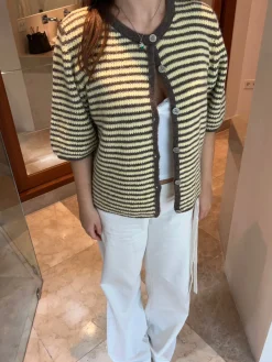 Design By Si Lilalo kortærmet cardigan med striber - Gul/brun Outlet