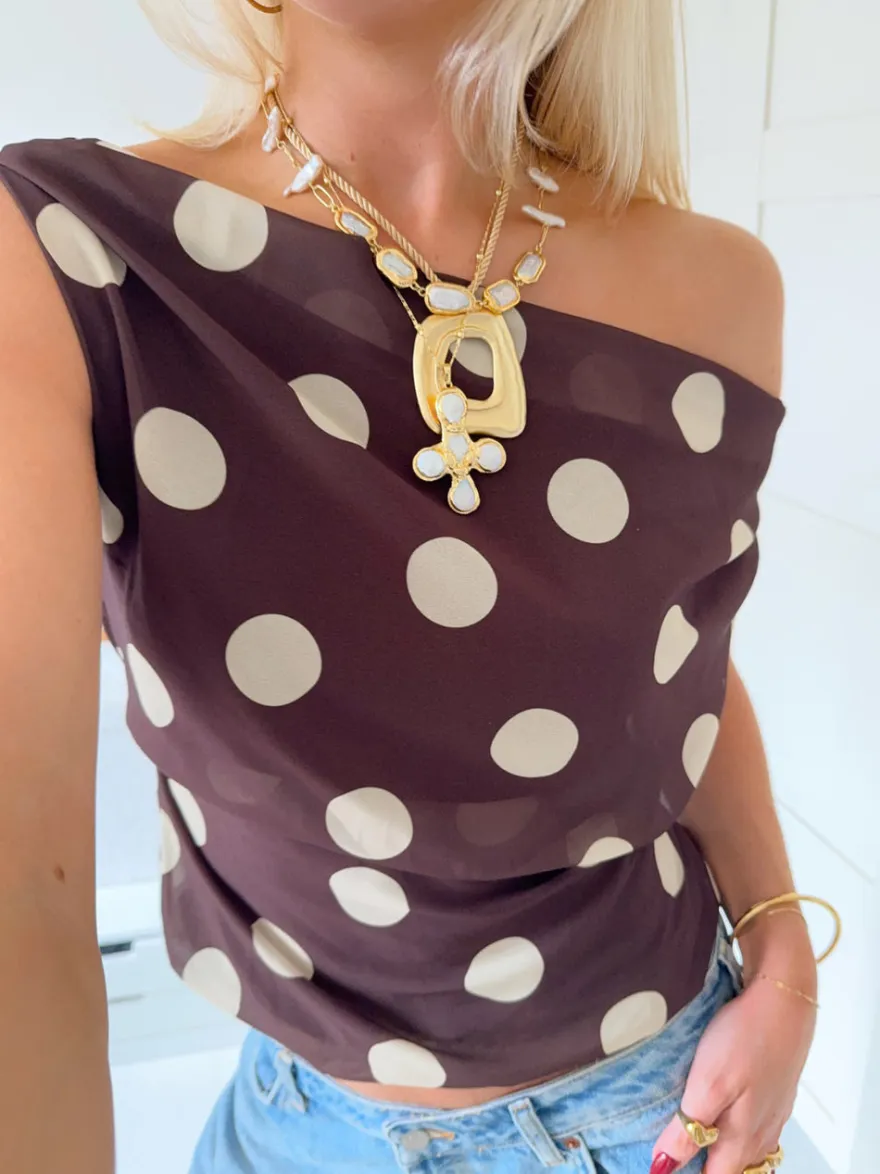 Design By Si Lily top med polkaprikker - Brun/gul Sale