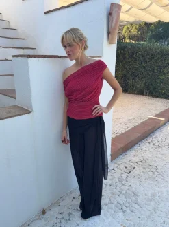 Design By Si Lily top med striber - rød/bordeaux New
