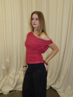 Design By Si Lily top med striber - rød/bordeaux New