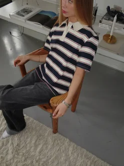 Design By Si Linna polo med striber - Navy/beige/rød