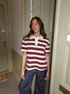 Design By Si Linna polo med striber - Rød/beige/navy New