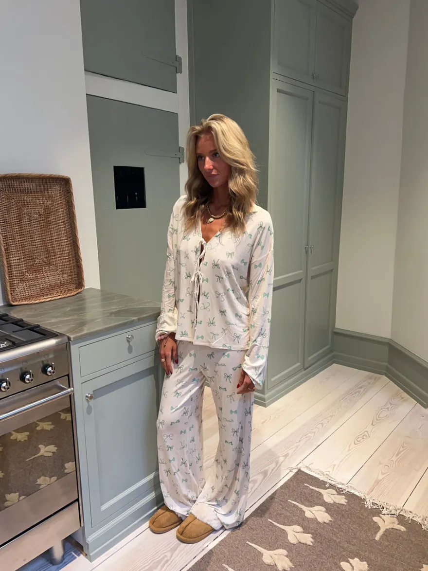 Design By Si Linnea pyjamasbukser med sløjfer - Off white New