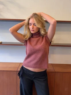 Design By Si Linua vest med turtleneck - Rust/lyserød New