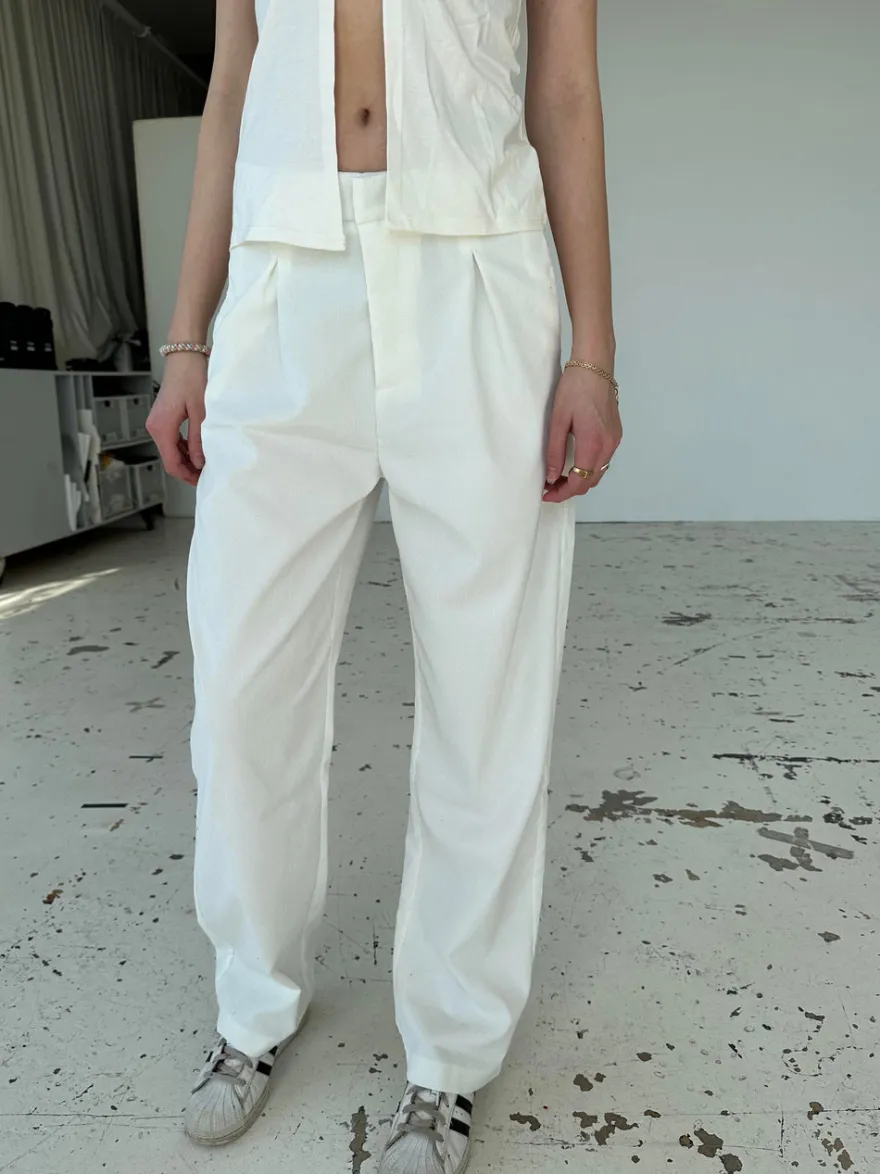 Design By Si Lisette oversized suit bukser i fløjl - Off-white Online