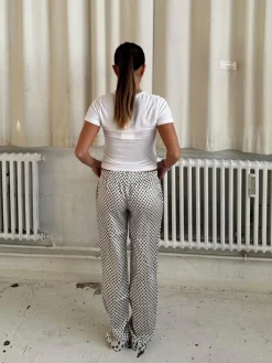 Design By Si Lona lavtaljet satin bukser - Off-white/grøn Clearance
