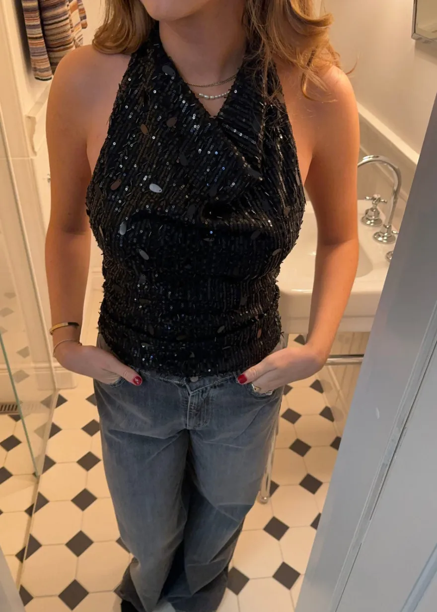 Design By Si Lovinia top med pallietter - Sort Discount