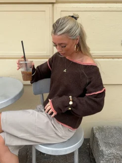 Design By Si Ludovica striktrøje med detaljer - Brun/koral/lyserød Hot
