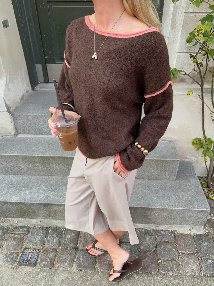 Design By Si Ludovica striktrøje med detaljer - Brun/koral/lyserød Hot