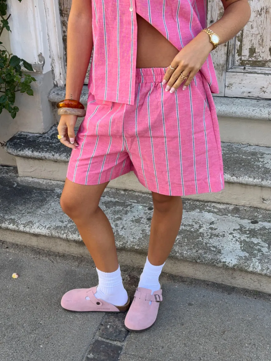 Design By Si Lula shorts med striber - Pink/hvid/sort Sale
