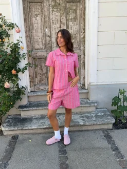 Design By Si Lula shorts med striber - Pink/hvid/sort Sale