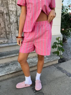 Design By Si Lula shorts med striber - Pink/hvid/sort Sale