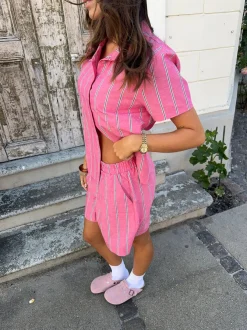 Design By Si Luliana kortærmet skjorte med striber - Pink/hvid/sort Online