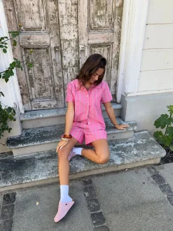 Design By Si Luliana kortærmet skjorte med striber - Pink/hvid/sort Online