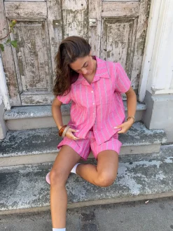 Design By Si Luliana kortærmet skjorte med striber - Pink/hvid/sort Online