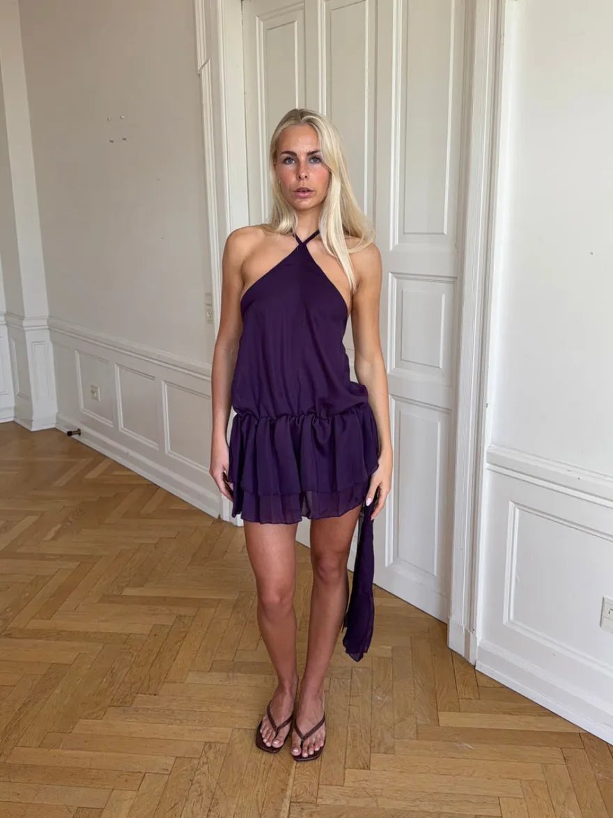 Design By Si Lulitiana kjole med halterneck - Lilla Discount