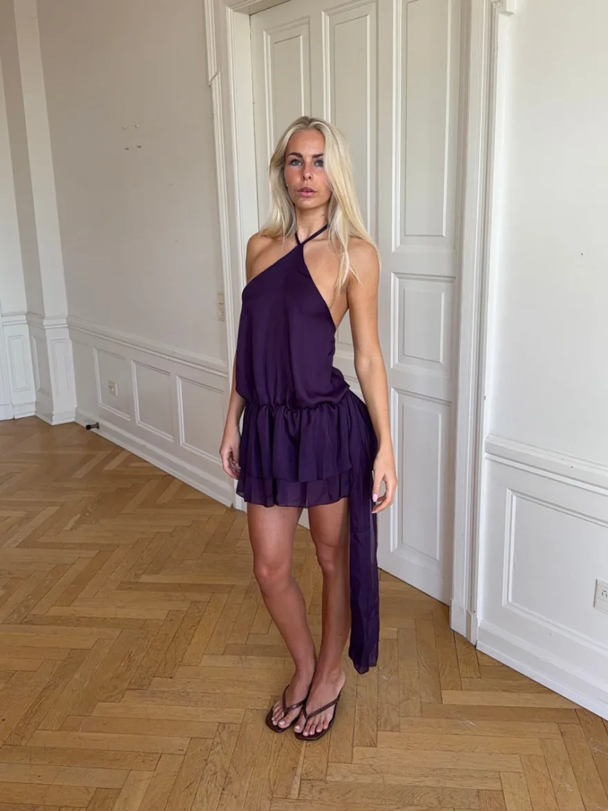 Design By Si Lulitiana kjole med halterneck - Lilla Discount