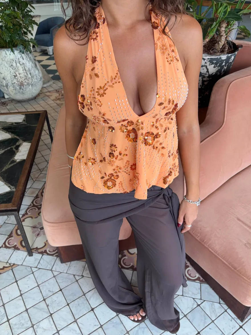 Design By Si Lumi top med palietter - Orange Best