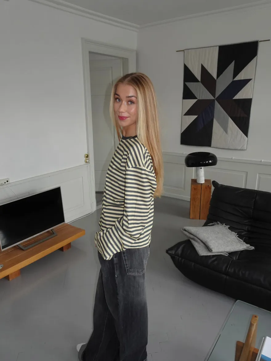 Design By Si Lura bluse med striber - Gul/grå Clearance