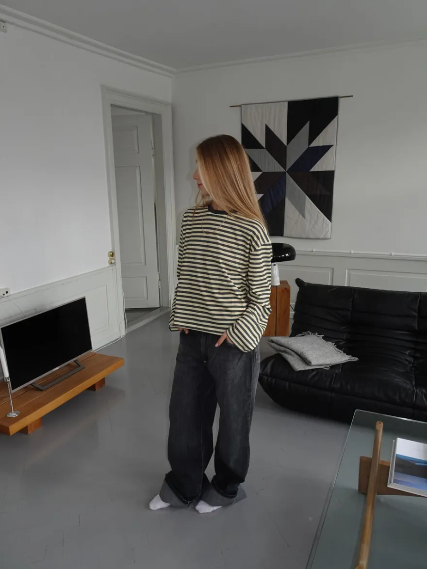 Design By Si Lura bluse med striber - Gul/grå Clearance