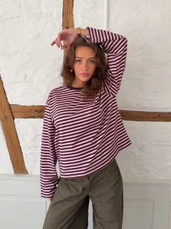 Design By Si Main character energy bluse med striber - Pink/brun/gul Hot