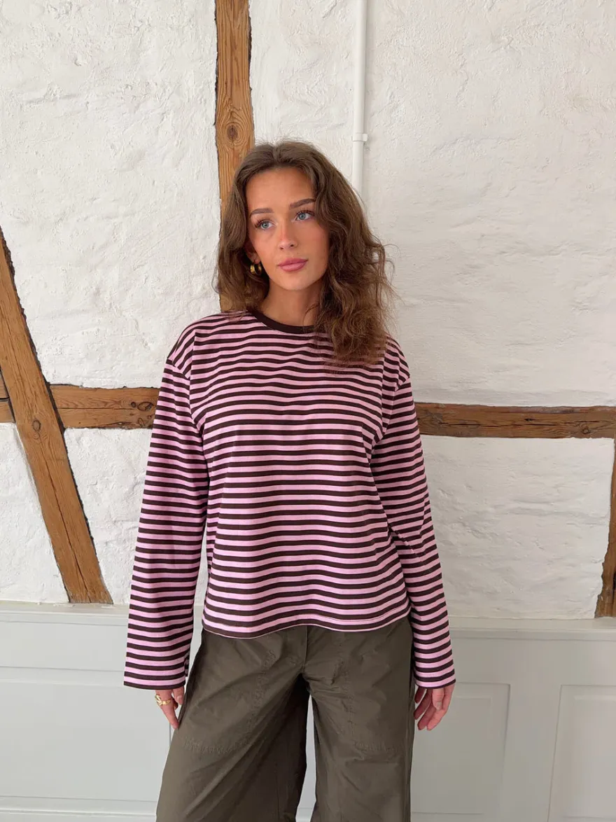 Design By Si Main character energy bluse med striber - Pink/brun/gul Hot