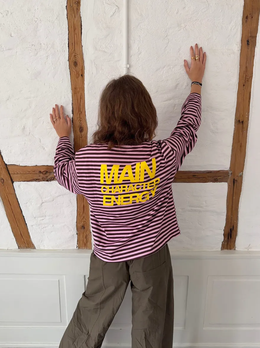 Design By Si Main character energy bluse med striber - Pink/brun/gul Hot