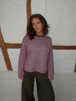 Design By Si Main character energy bluse med striber - Pink/brun/gul Hot