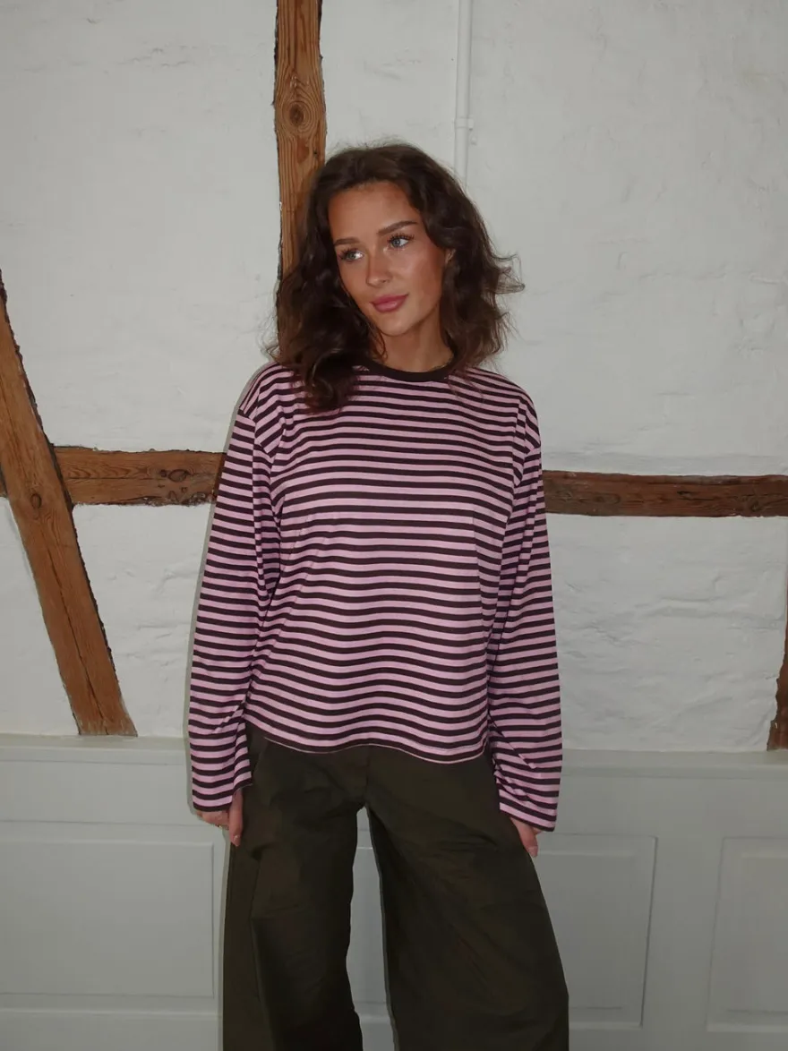 Design By Si Main character energy bluse med striber - Pink/brun/gul Hot