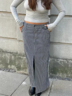 Design By Si Mandalina denimnederdel med striber- Navy/hvid Discount
