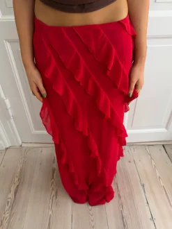Design By Si Marcie nederdel med frynser - rød Outlet