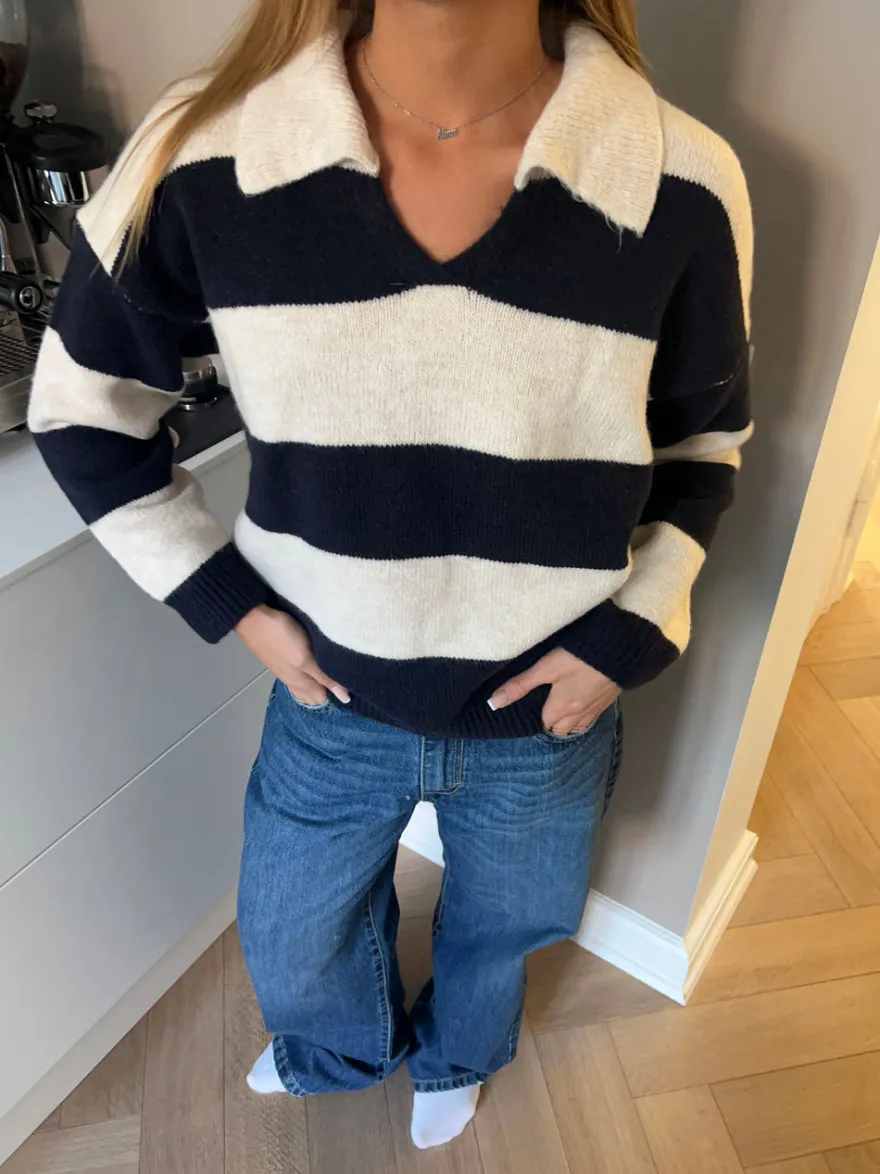 Design By Si Margoth strikpolo med striber - Hvid/navy Best