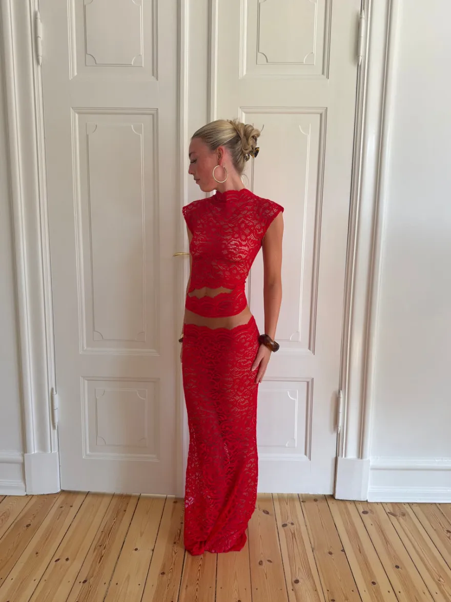 Design By Si Marisol nederdel i blonde - Rød Clearance