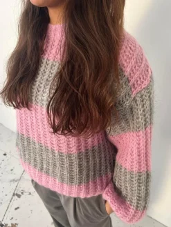 Design By Si Mathilde & Anna striktrøje - Grå/lyserød Best