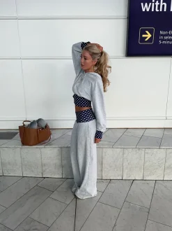 Design By Si May sweatpants med polkaprikker - Grå/navy/hvid